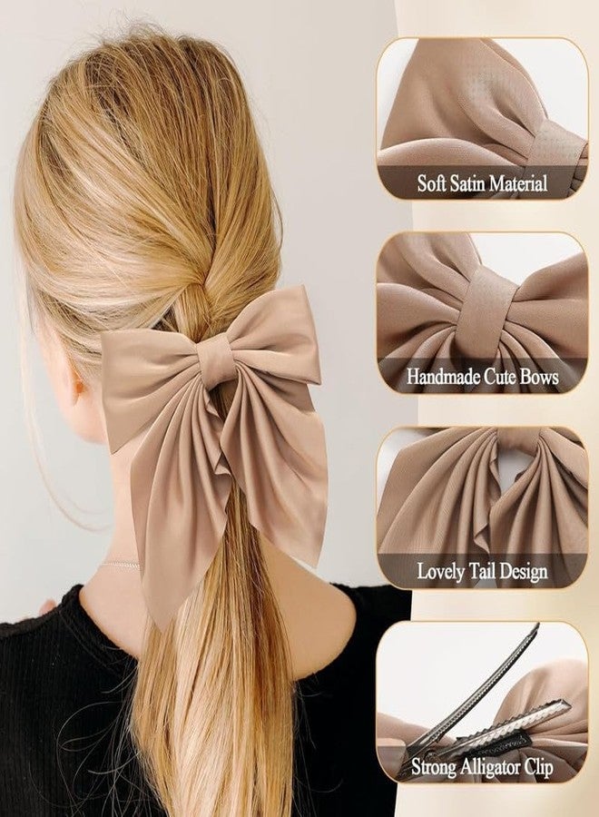 CHIROGRAPHY 6Pcs Premium Hair Bows for Women, Bow Hair Clips, Silky Satin Hair Bows for Girls, Neutral Colors Hair Ribbon, Cute Bow Clips for Women, Hair Accessories Gifts|neutral color - Image 2