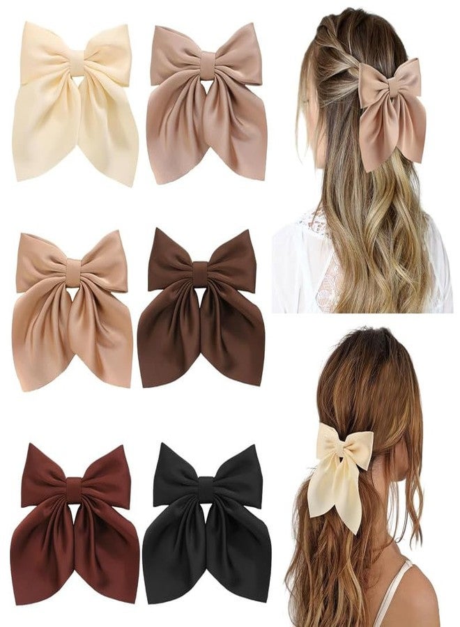 CHIROGRAPHY 6Pcs Premium Hair Bows for Women, Bow Hair Clips, Silky Satin Hair Bows for Girls, Neutral Colors Hair Ribbon, Cute Bow Clips for Women, Hair Accessories Gifts|neutral color - Image 1