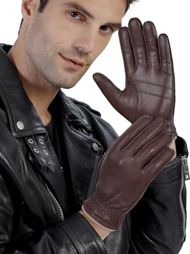 GSG SINCE 1998 GSG Mens Chrome-Free Sheepskin leather driving gloves, Winter Warm Wool Touchscreen Dress Glove-Cold Weather Motorcycle Texting,Brown,M - Image 1
