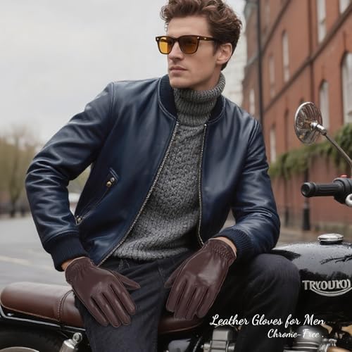 GSG SINCE 1998 GSG Mens Chrome-Free Sheepskin leather driving gloves, Winter Warm Wool Touchscreen Dress Glove-Cold Weather Motorcycle Texting,Brown,M - Image 5