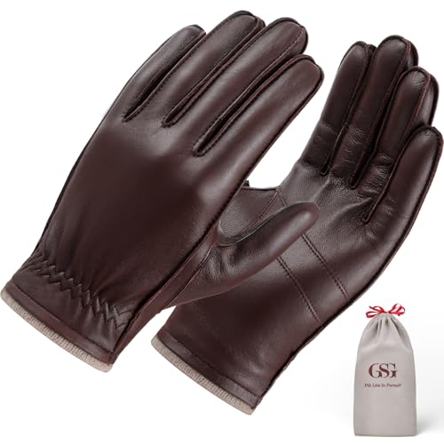 GSG SINCE 1998 GSG Mens Chrome-Free Sheepskin leather driving gloves, Winter Warm Wool Touchscreen Dress Glove-Cold Weather Motorcycle Texting,Brown,M - Image 2