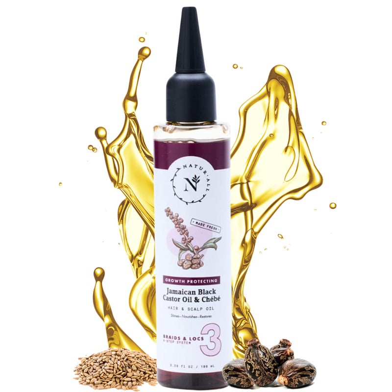 NaturAll 100% Natural Chebe & Jamaican Black Castor Oil for Hair Growth - Authentic Oil (from Chad) with Nozzle for Easy Application, 3.38 Oz - Image 1