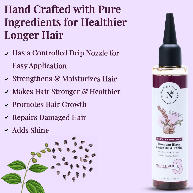 NaturAll 100% Natural Chebe & Jamaican Black Castor Oil for Hair Growth - Authentic Oil (from Chad) with Nozzle for Easy Application, 3.38 Oz - Image 5