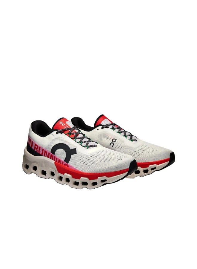 On Cloudmonster 2 Comfort Mesh Cushioning Anti-Slip Low-Top Running Shoes (White/Red) - Image 3