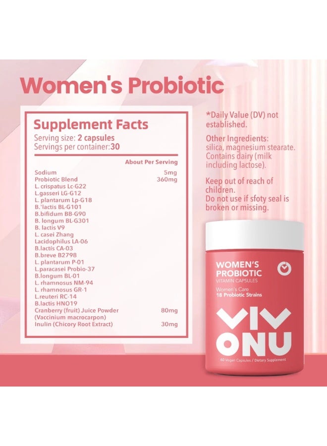 عش الآن كبسولات فيفونو بروبيوتيك للنساء – 18 سلالة بروبيوتيك، 60 مليار CFU – لدعم توازن الحموضة المهبلية وصحة الجهاز الهضمي والمناعة – 60 كبسولة نباتية - Image 3