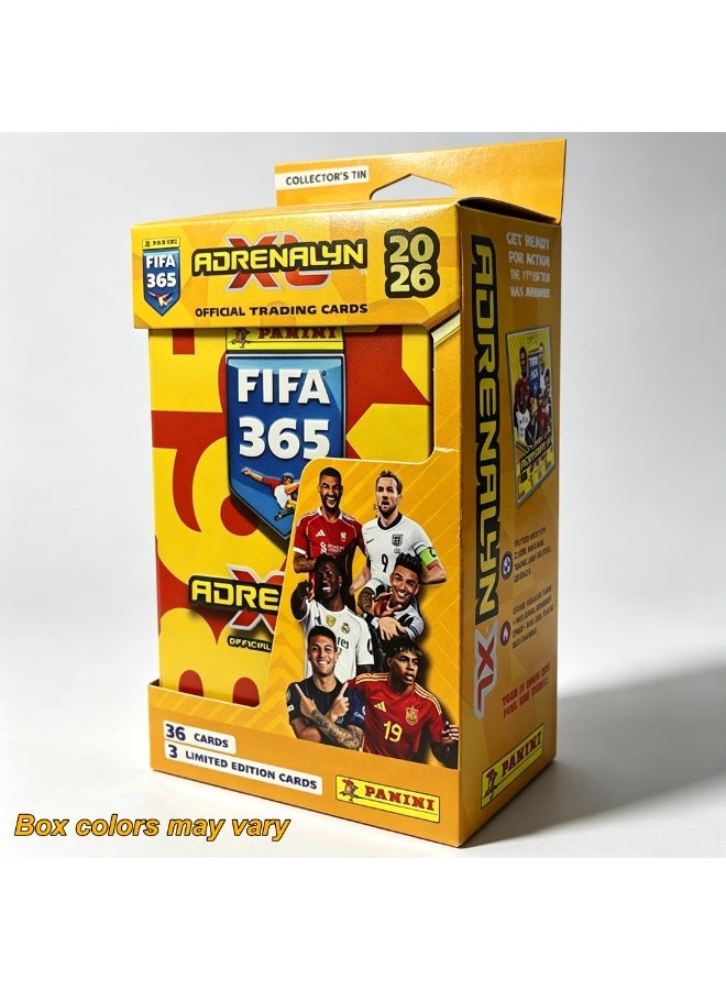 Panini FIFA 365 Adrenalyn XL 2026 Collector Tin Set, 36 Official Football Trading Cards with 3 Limited Edition Rare Cards, Sports Star Collectible Cards Gift Box for Fans & Collectors - Image 1