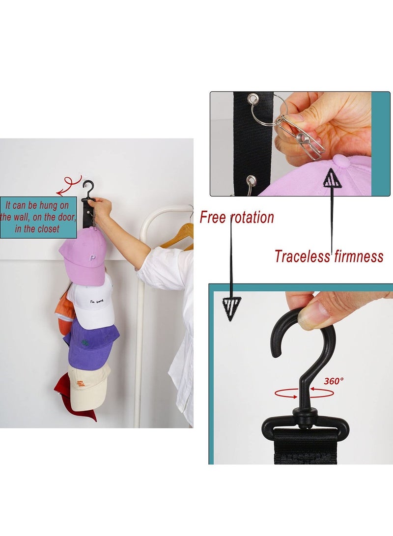 ممون منظم تخزين القبعات مع مشابك، رف خطاف لتخزين القبعات مع 8 مشابك - Image 3