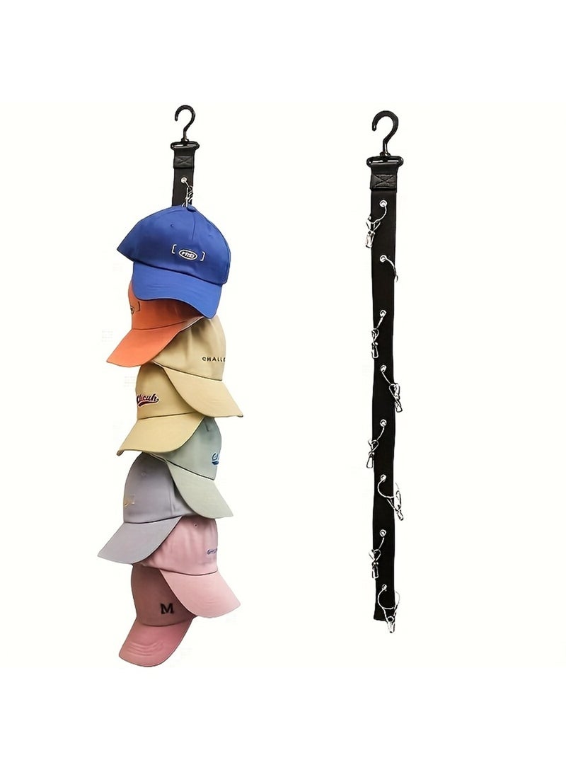 ممون منظم تخزين القبعات مع مشابك، رف خطاف لتخزين القبعات مع 8 مشابك - Image 1