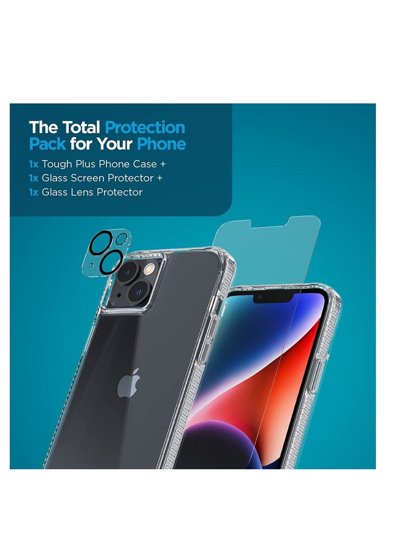 ELTRAZONE 3 in 1] Protection Pack - iPhone 14 Case (Tough Clear), Tempered Glass & Lens Protector - 15ft Drop Protection, Wireless Charging Compatible - Anti Yellowing, Shockproof, Anti Scratch - Image 2