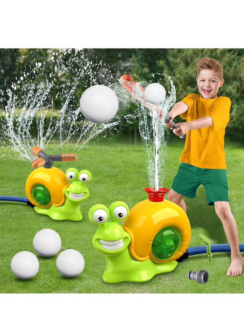 GUDOO 2 in1 Water Sprinkler Baseball Toy for Kids Snail Helicopter Sprinkler Ball Set with 2 Sprinkler Heads Outdoor Spray Play Water Toys for Backyard Lawn Garden Summer Pool Party Fun Snails - Image 1