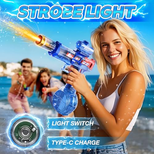 YoPoll Electric Water Gun for Adults Kids Automatic Electric Squirt Gun with Long Range Powerful LED Light Water Gun Pistol Blaster Soaker Water Guns for Summer Outdoor Beach Swimming PoolBlue - Image 5