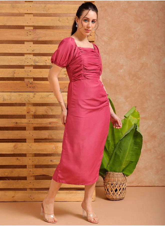 Freehand Women A-Line Casual Solid Pleated Dress