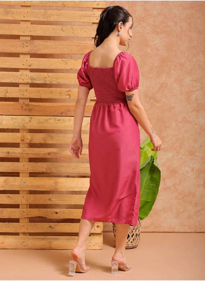مرفوعة Women A-Line Casual Solid Pleated Dress