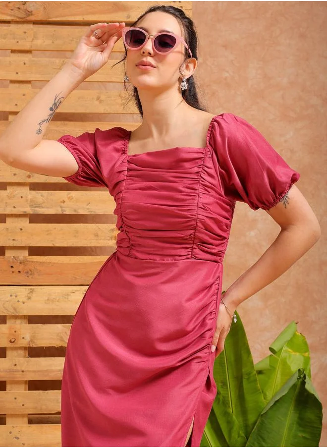 Freehand Women A-Line Casual Solid Pleated Dress