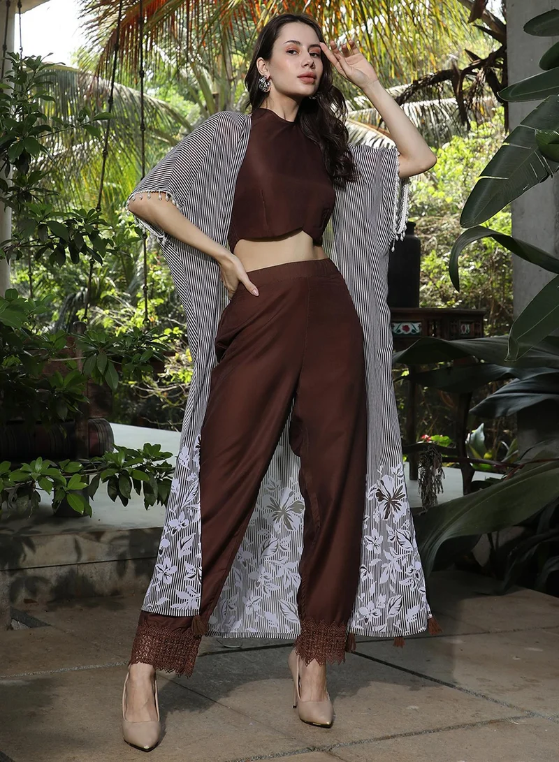 QISSA Women's Chocolate Brown Ethereal Bohemian Co-Ord Set