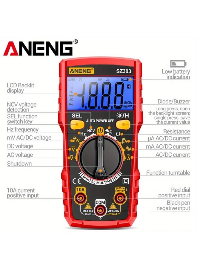 ANENG SZ303 Professional Digital Multimeter 1999 Counts High Precision Red - Image 3