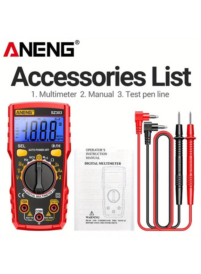 ANENG SZ303 Professional Digital Multimeter 1999 Counts High Precision Red - Image 1