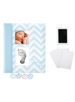 pearhead Baby Memory Book, First 5 Years Baby Milestone Book, Pregnancy Journal, Holiday Gift, Gender Neutral Newborn Keepsake, With Clean-Touch Ink Pad For Baby'S Handprint Or Footprint, Blue Chevron  - Image 1