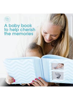 pearhead Baby Memory Book, First 5 Years Baby Milestone Book, Pregnancy Journal, Holiday Gift, Gender Neutral Newborn Keepsake, With Clean-Touch Ink Pad For Baby'S Handprint Or Footprint, Blue Chevron  - Image 3