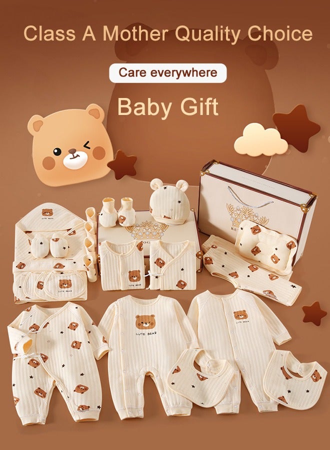 XiuWoo 25 Pieces Newborn Baby Gifts Set Baby Girl Boys Gifts Premium Cotton Baby Clothes Accessories Set, 3-6 month, Suitable for newborn babies, white brown,57-66cm - Image 2
