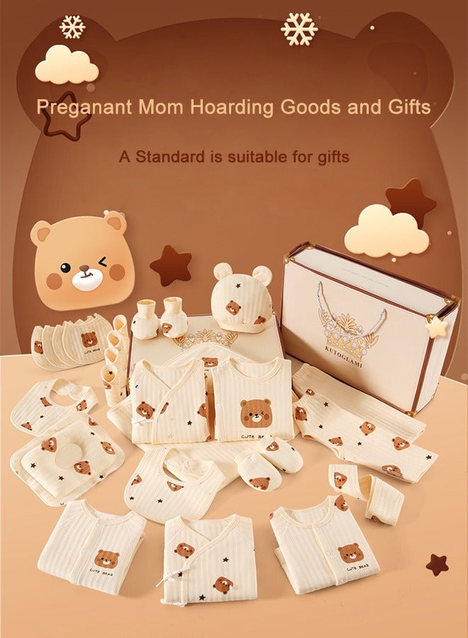 XiuWoo 25 Pieces Newborn Baby Gifts Set Baby Girl Boys Gifts Premium Cotton Baby Clothes Accessories Set, 3-6 month, Suitable for newborn babies, white brown,57-66cm - Image 3