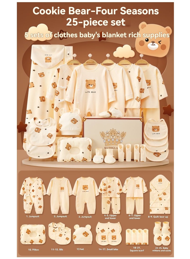 XiuWoo 25 Pieces Newborn Baby Gifts Set Baby Girl Boys Gifts Premium Cotton Baby Clothes Accessories Set, 3-6 month, Suitable for newborn babies, white brown,57-66cm - Image 4