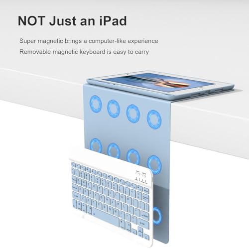 Divufus Keyboard Case for iPad 9.7 Inch 2018/2017 6th/5th Generation, Air 2/1 [Magnetic Detachable Wireless Keyboard][Support 3 System] Flip Stand Case with Pencil Holder for iPad 9.7, Light Blue - Image 3