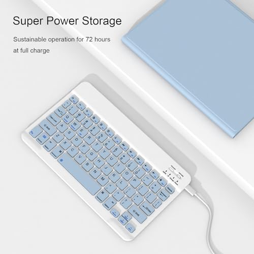 Divufus Keyboard Case for iPad 9.7 Inch 2018/2017 6th/5th Generation, Air 2/1 [Magnetic Detachable Wireless Keyboard][Support 3 System] Flip Stand Case with Pencil Holder for iPad 9.7, Light Blue - Image 5