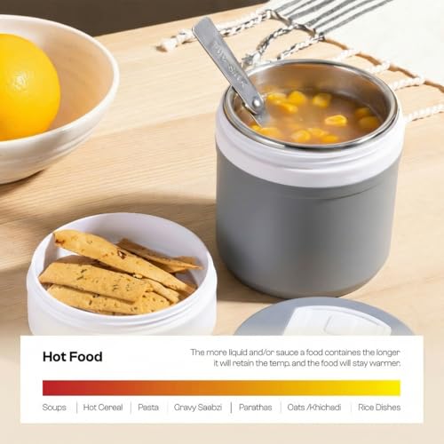 Pinnacle Pogo 600ml Food Jar | Stainless Steel Insulated Food Container with Dual Compartment,Wide Mouth & Foldable Spoon| Lunch Pot for Hot & Cold Food| Perfect for Office,School,Travel (Cool Grey) - Image 4