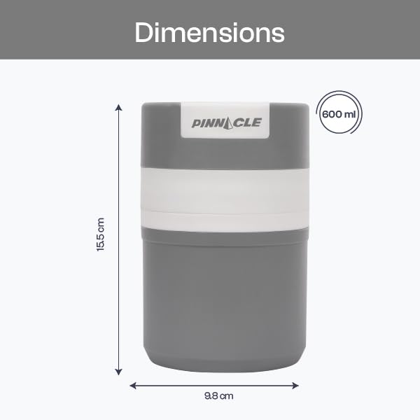 Pinnacle Pogo 600ml Food Jar | Stainless Steel Insulated Food Container with Dual Compartment,Wide Mouth & Foldable Spoon| Lunch Pot for Hot & Cold Food| Perfect for Office,School,Travel (Cool Grey) - Image 2