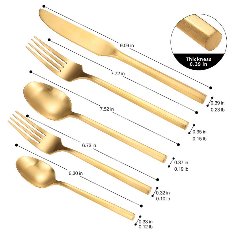 Zerophilo Matte Silverware Set Gold Flatware Set with Hexagon Handle 20 Pieces 18/0 Stainless Steel Cutlery Set Wedding Housewarming Gift Service for 4 (Matt gold) - Image 5