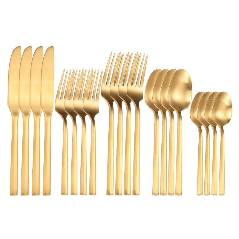 Zerophilo Matte Silverware Set Gold Flatware Set with Hexagon Handle 20 Pieces 18/0 Stainless Steel Cutlery Set Wedding Housewarming Gift Service for 4 (Matt gold) - Image 2