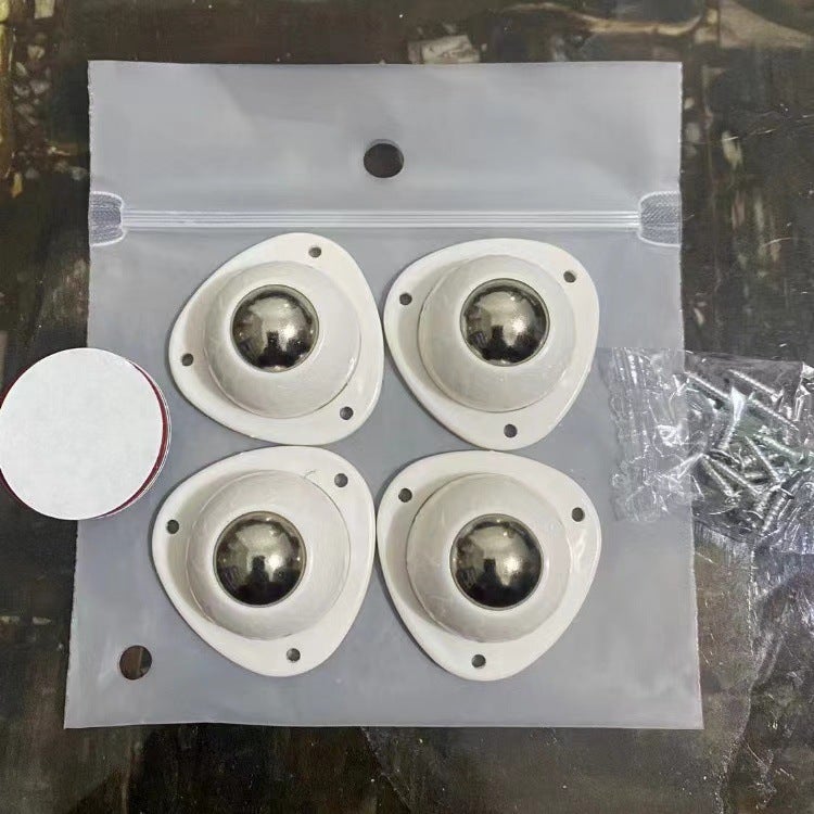 Movable universal wheel furniture wheel non-perforated simple roller nylon pulley silent ball adhesive base White large steel ball set of 4