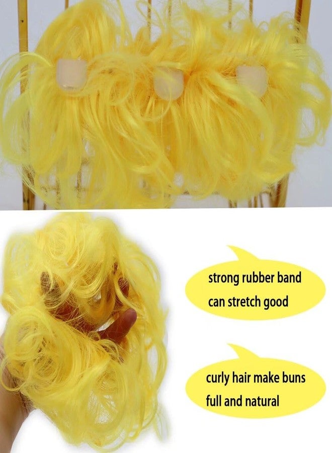 iLUU Yellow Scrunchy Updo Wavy Hair Bun Messy Elastic Chignons Synthetic Hairpiece Wig Curly Hair Extension Scrunchies for Women Girl (#2C Bright Yellow, 2pcs/pack) - Image 3