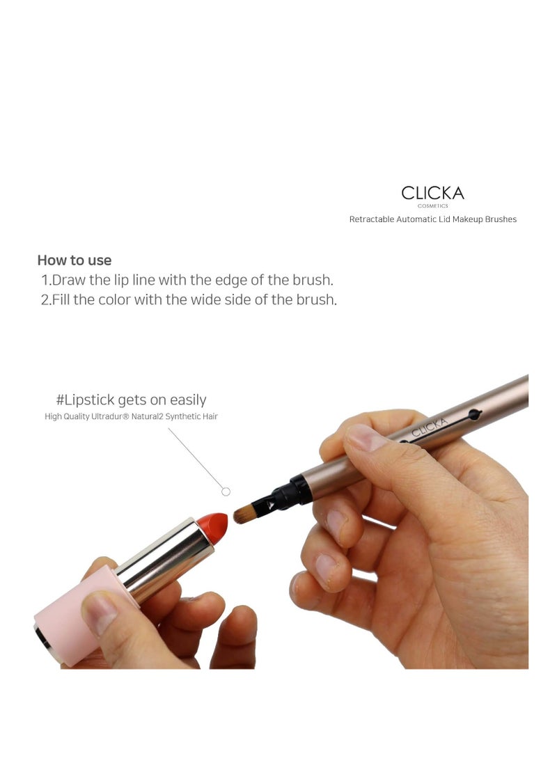 CLICKA Retractable Automatic Lid Professional Lip Brush 1pc (Champagne Gold)  - Image 3