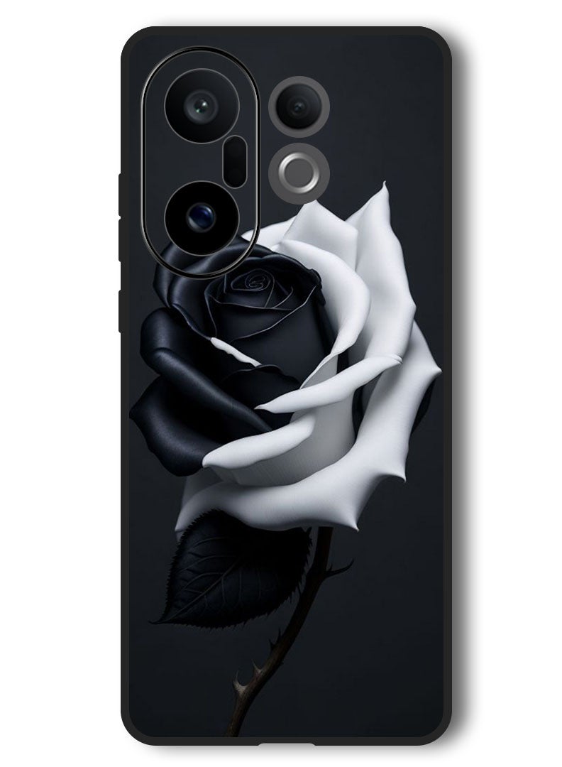 Theodor Case Compatible with Vivo X200 FE 6.31 Inch Protection Shockproof Bumper Cover Black and White Rose - Image 1