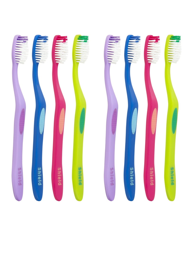 Shield Care فرشاة أسنان شيلد كير رايتو برقبة مطولة (رعاية عائلية - شعيرات ناعمة)، 4 ألوان - 8 قطع (عبوة من 1) - Image 1