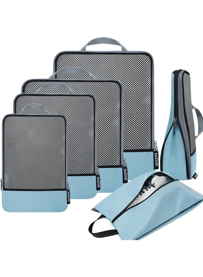 BAGAIL 4 Set/6 Set/8 Set Compression Packing Cubes Travel Accessories Expandable Packing Organizers(Dusty Blue HalfMesh 6 Set) - Image 1