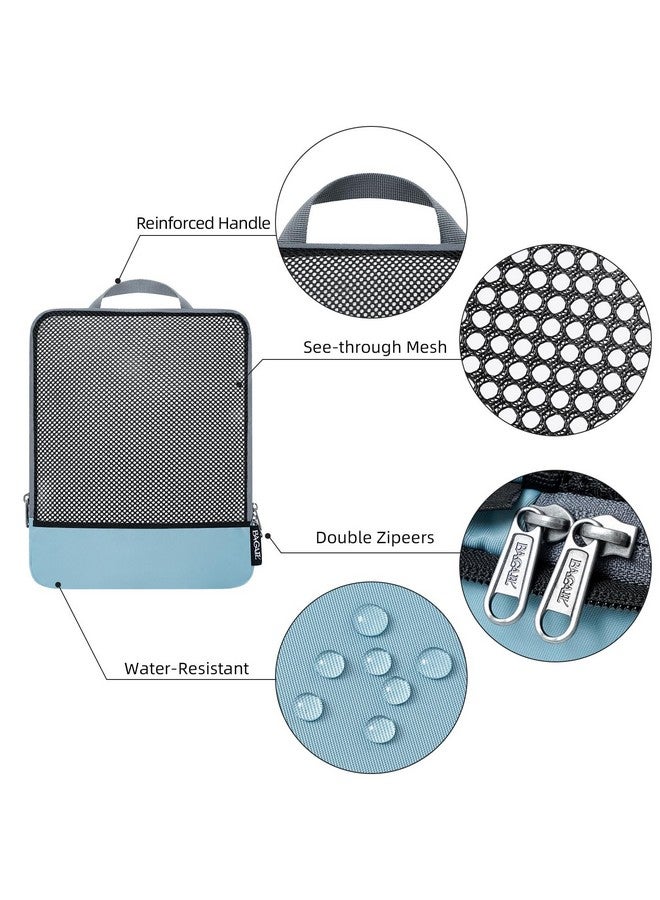 BAGAIL 4 Set/6 Set/8 Set Compression Packing Cubes Travel Accessories Expandable Packing Organizers(Dusty Blue HalfMesh 6 Set) - Image 3