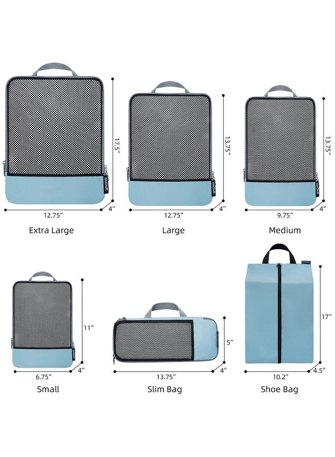 BAGAIL 4 Set/6 Set/8 Set Compression Packing Cubes Travel Accessories Expandable Packing Organizers(Dusty Blue HalfMesh 6 Set) - Image 2