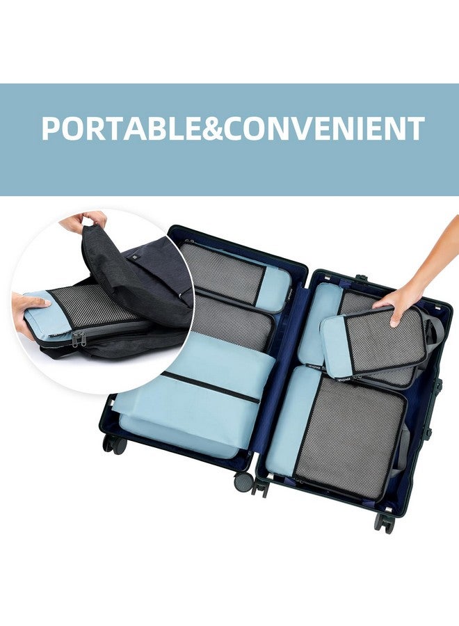 BAGAIL 4 Set/6 Set/8 Set Compression Packing Cubes Travel Accessories Expandable Packing Organizers(Dusty Blue HalfMesh 6 Set) - Image 5
