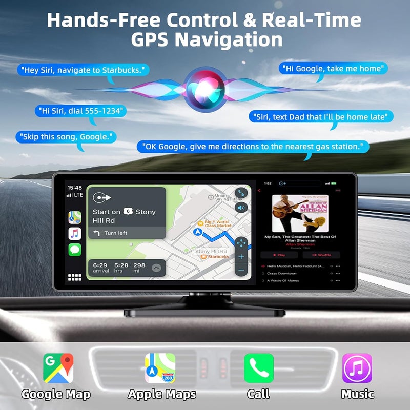 NFOIEIS 10.26 Inch Wireless Car Stereo with Apple Carplay & Android Auto, Touch Screen GPS Navigation, 4K Front Dash Cam, 1080P Backup Camera, Voice Control, 64GB TF - Image 4