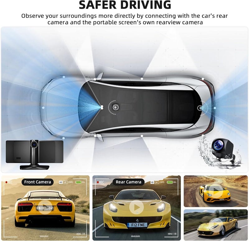 NFOIEIS 10.26 Inch Wireless Car Stereo with Apple Carplay & Android Auto, Touch Screen GPS Navigation, 4K Front Dash Cam, 1080P Backup Camera, Voice Control, 64GB TF - Image 3