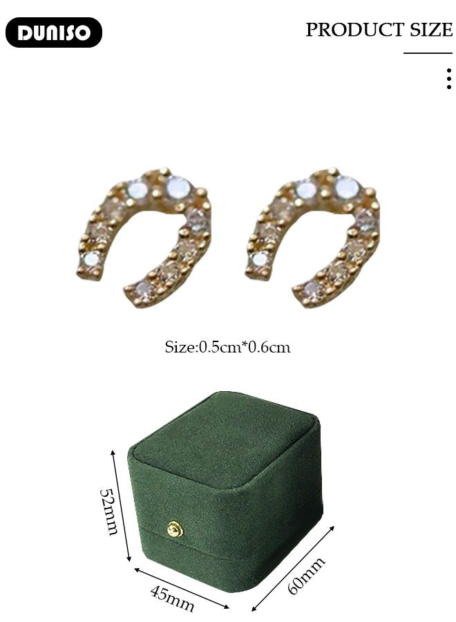 DUNISO Women's U-shaped Stud Earrings,S925 Sterling Silver 14K Gold Plating Studs,U-Shaped Diamond Stud Earrings,Fashionable Lightweight Hypoallergenic Stud Earring for Women Girls Jewelry Gift - Image 2