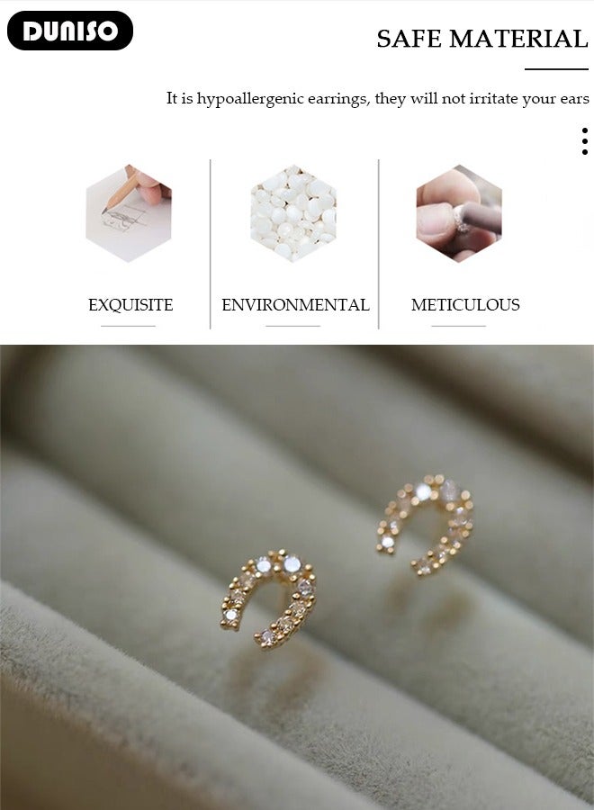 DUNISO Women's U-shaped Stud Earrings,S925 Sterling Silver 14K Gold Plating Studs,U-Shaped Diamond Stud Earrings,Fashionable Lightweight Hypoallergenic Stud Earring for Women Girls Jewelry Gift - Image 4