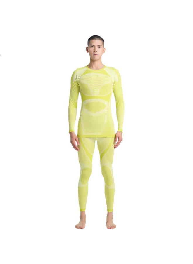 Men'S Full Body Skiing Quick Dry Compression Suit Outdoor Thermal Underwear Set Lime Green L