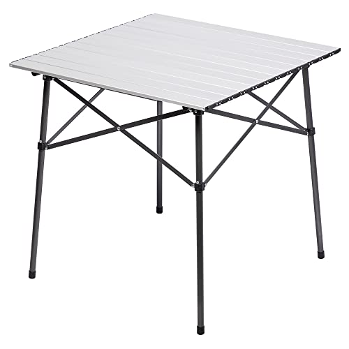 Portal Lightweight Aluminum Folding Square Table Roll Up Top 4 People Compact Table with Carry Bag for Camping Picnic Backyards BBQ Silver - Image 1