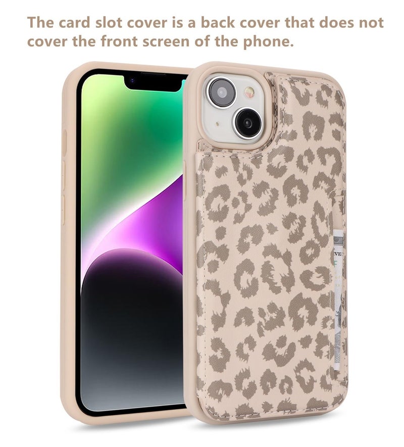 iCoverCase Compatible with iPhone 14 Case with Card Holder, Wallet Case for Women Men RFID Blocking PU Leather Protective Phone Case 6.1 Inch (Beige Leopard) - Image 3