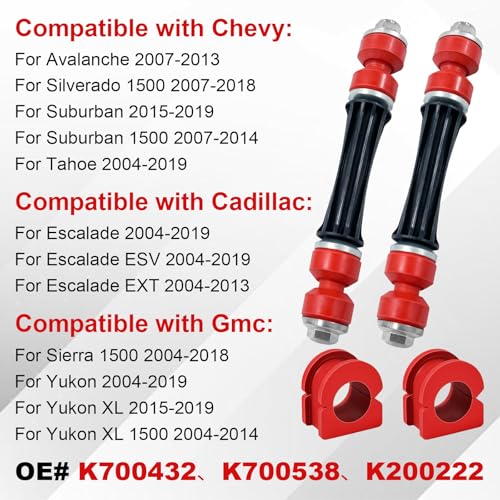 HCDDQP K700432 K700538 K200222 Front Sway Bar Links with Red Bushings,Stabilizer End Links Compatible with Silverado, Sierra 2004-2018, for Cadillac Escalade, for Chevy Tahoe, for GMC Yukon 2004-2019 - Image 2