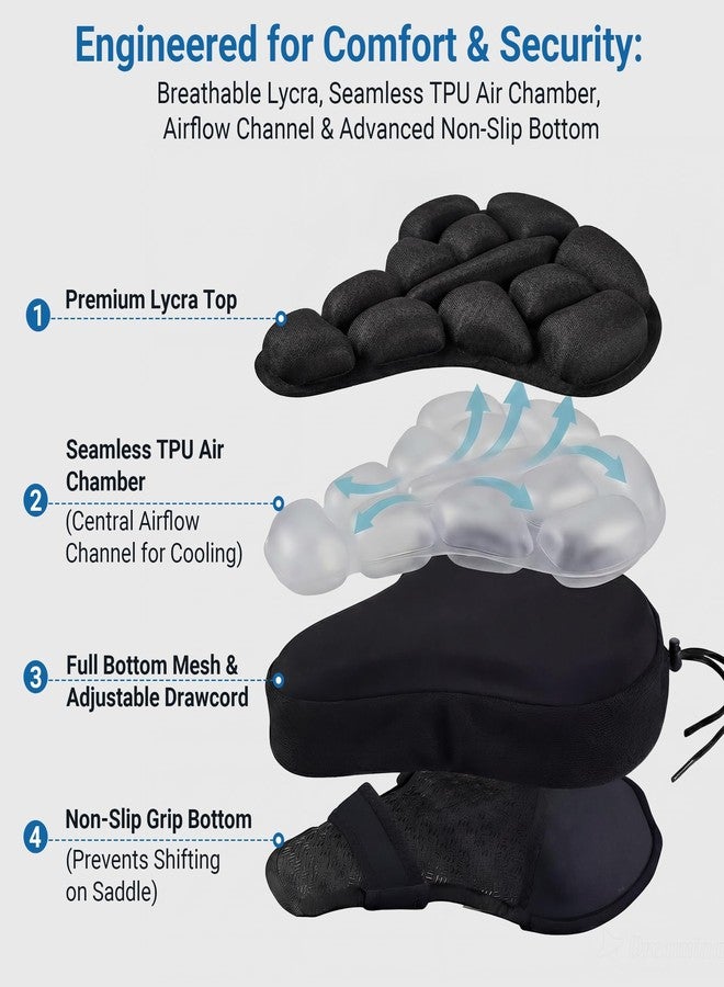 DAWAY F1 3D Inflatable Air Bike Seat Cushion Cover – Large, Wide Bike Saddle Cover, Shock-Absorbing & Breathable Adjustable Comfort Pad for Peloton, Road, Mountain, Indoor Outdoor Bikes, 11" x 10.24" - Image 4
